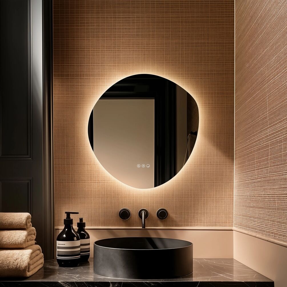 Lifestyle image of Origins Living Claris 580 x 600mm Organic LED Mirror